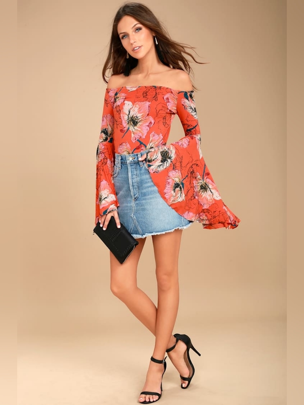 Free People Birds of Paradise Coral Orange Floral Print Top - Picture 10 of 11